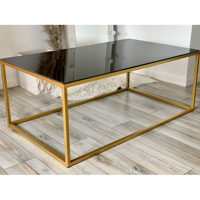Couchtisch CASTINO 120x70 rechteckig Gold matt mit Glasoberfläche